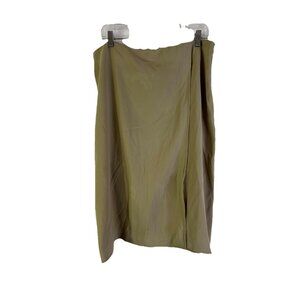 M.M. Lafleur Side Slit Pencil Straight Knee Skirt Khaki